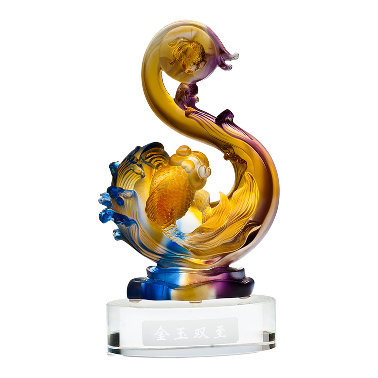 鹿港窯禮品館│居家開運琉璃擺飾-金玉雙至 好運連綿