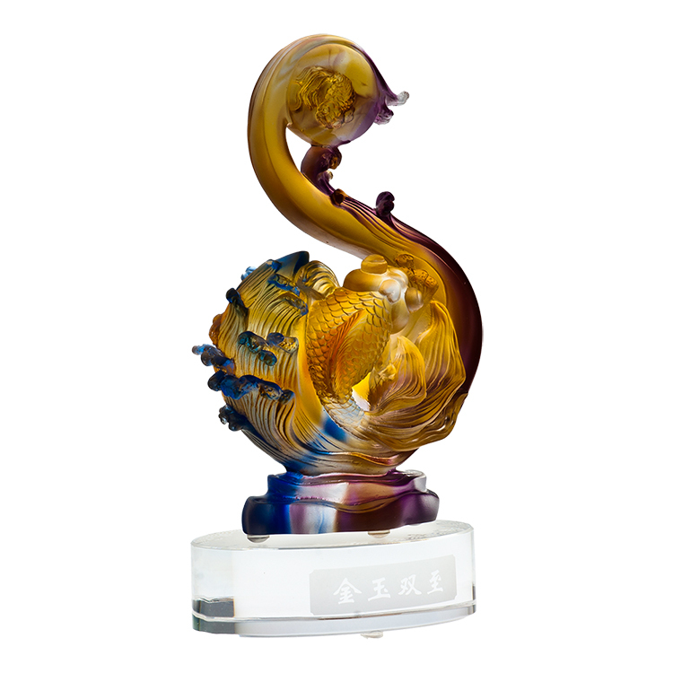 鹿港窯禮品館│居家開運琉璃擺飾-金玉雙至 好運連綿