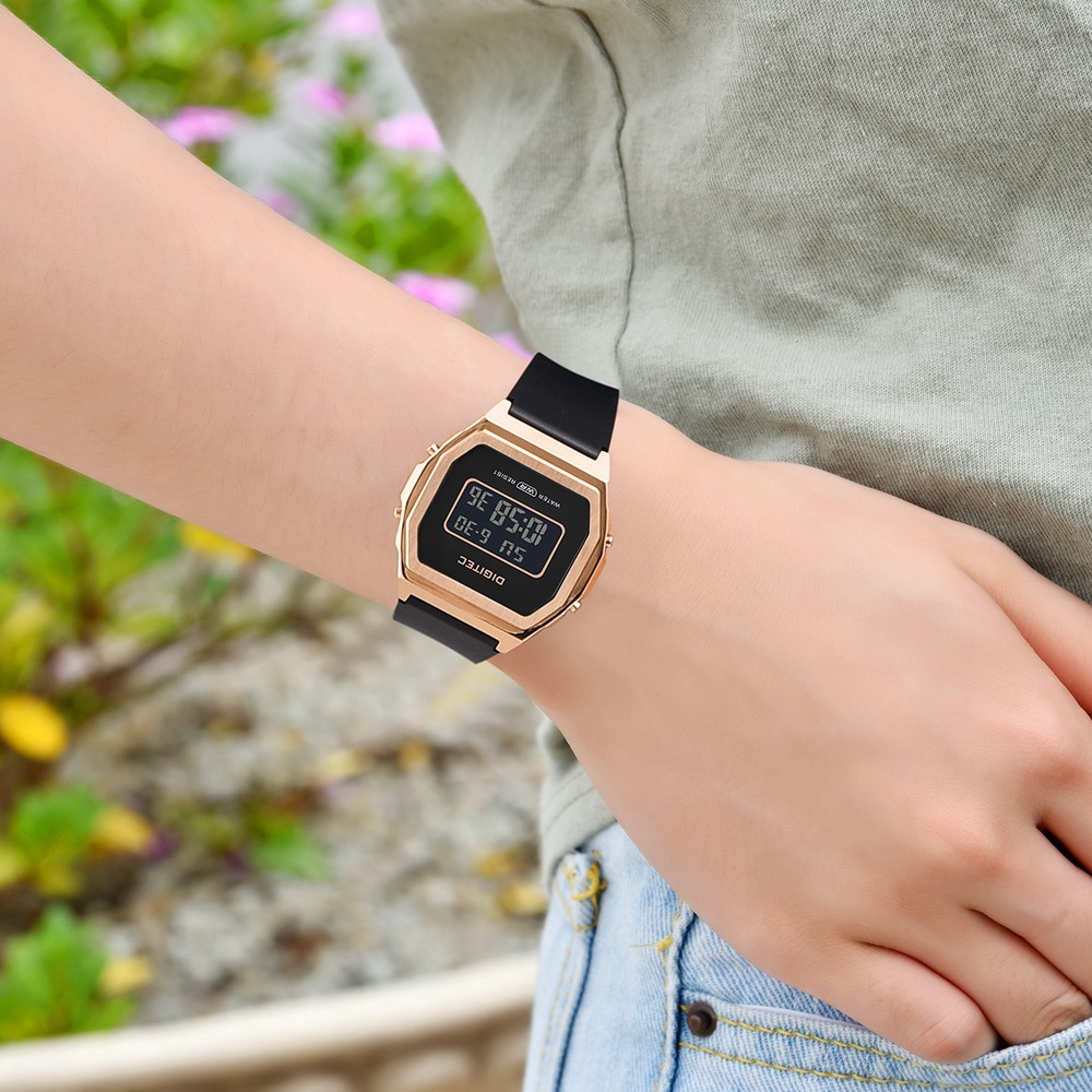 【DIGITEC 數碼科技 】 DGS-7125T  復古錶款 方形錶  矽膠錶帶 玫瑰金框 電子錶