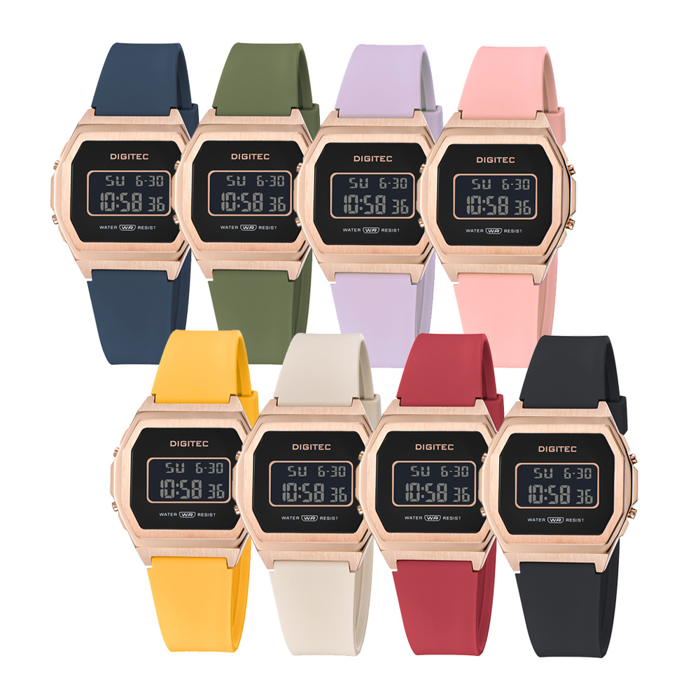 【DIGITEC 數碼科技 】 電子錶 復古錶款 方形錶 玫瑰金框 矽膠錶帶 DGS-7125T