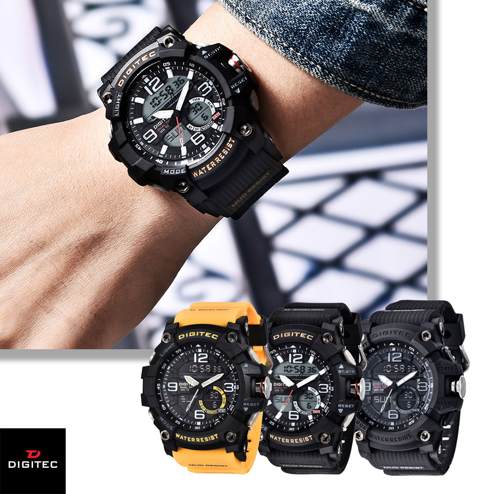【DIGITEC 數碼科技】DA-2102T 男士旅遊休閒運動 粗曠工業風 多功能雙顯背光防水 電子錶 手錶