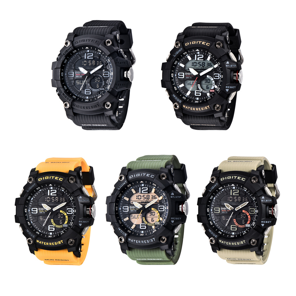 【DIGITEC 數碼科技】DA-2102T 男士旅遊休閒運動 粗曠工業風 多功能雙顯背光防水 電子錶 手錶