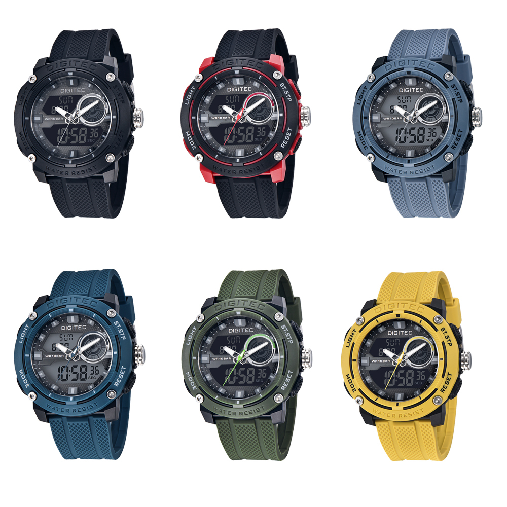 【DIGITEC 數碼科技】DA-2170T 數理男士多顏色休閒風 率直清楚 圓屏運動設計 雙顯電子錶 手錶