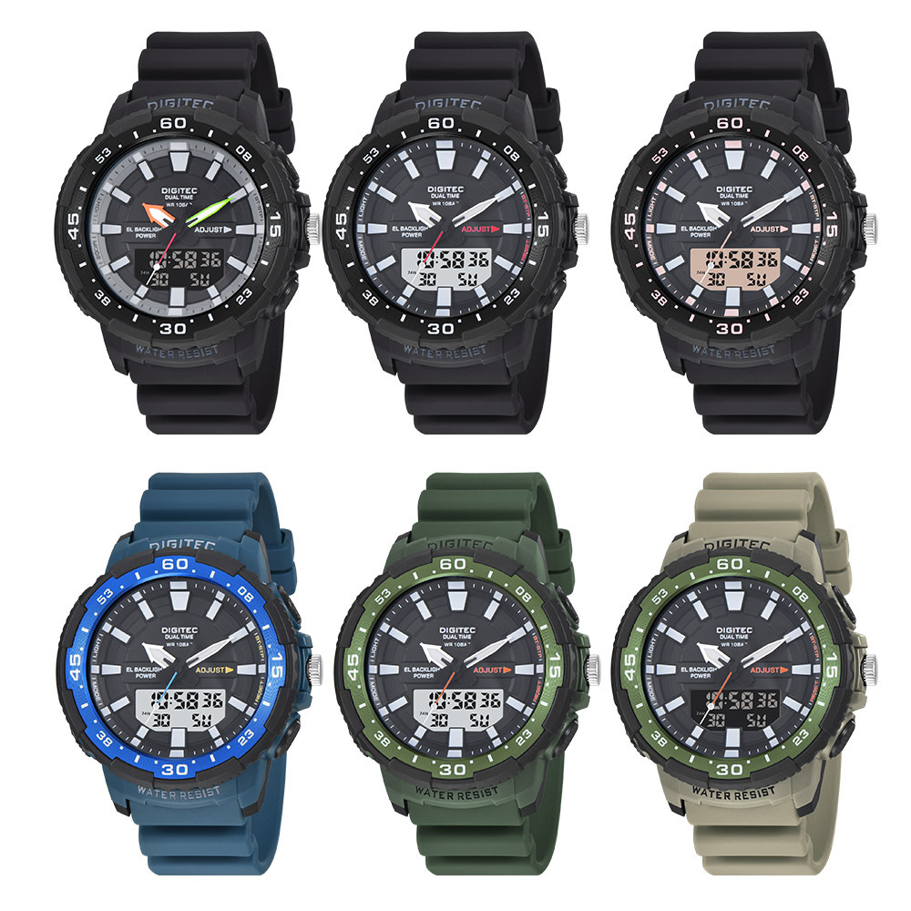 【DIGITEC 數碼科技】DA-2180T 輪盤造型 經典個性 沉穩低調 兩地時間多功能雙顯 不鏽鋼 電子錶 手錶