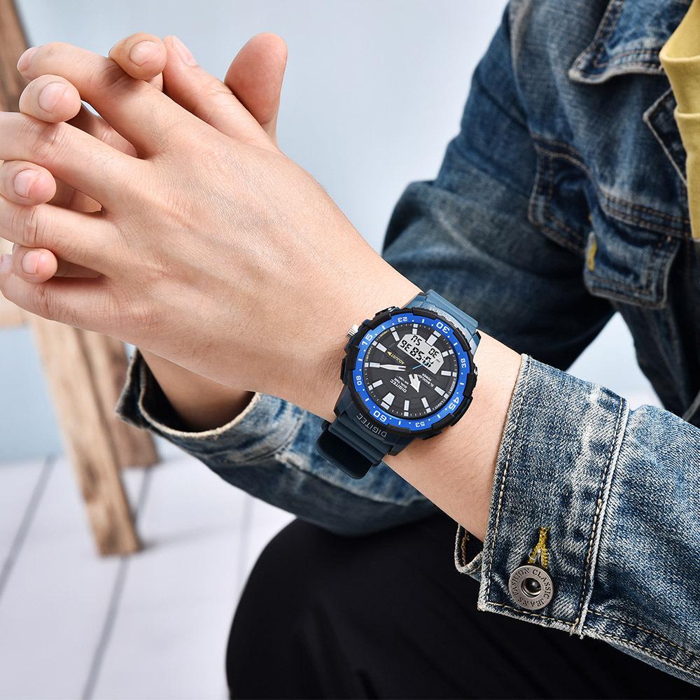 【DIGITEC 數碼科技】DA-2180T 輪盤造型 經典個性 沉穩低調 兩地時間多功能雙顯 矽膠錶帶 電子錶 手錶