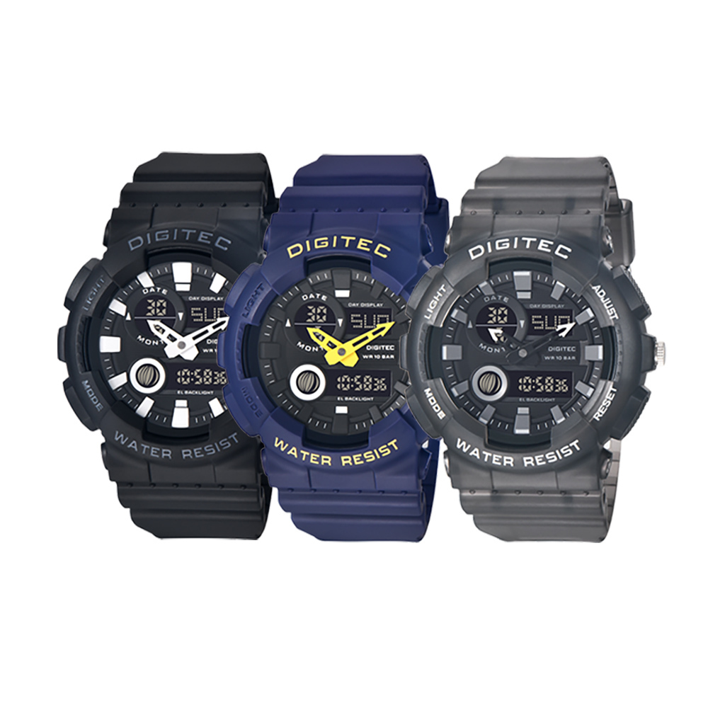 【DIGITEC 數碼科技】DA-2185T 都市男性 商務休閒輕便款 條紋雙色遊戲感 矽膠雙顯電子錶 手錶