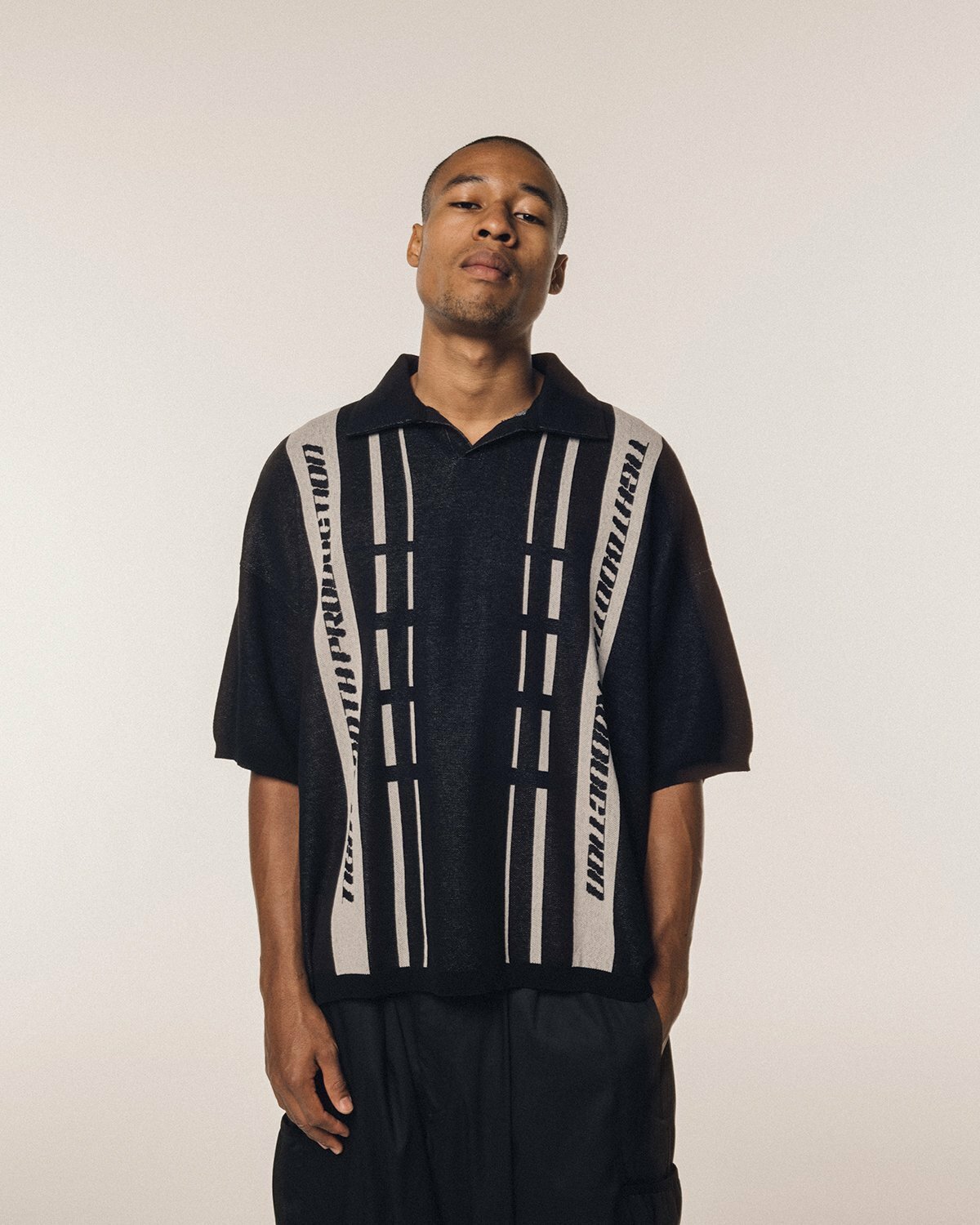 TIGHTBOOTH 24S/S STRIPE KNIT OPEN POLO