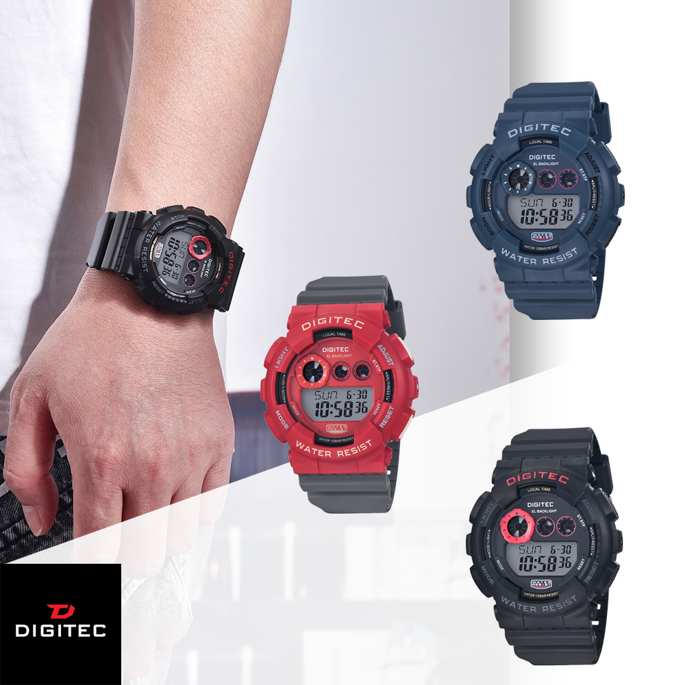 【DIGITEC 數碼科技】DG-5021T 男士商務 運動休閒 柔和暗色 圓滑輪狀便利功能 矽膠 電子錶 手錶