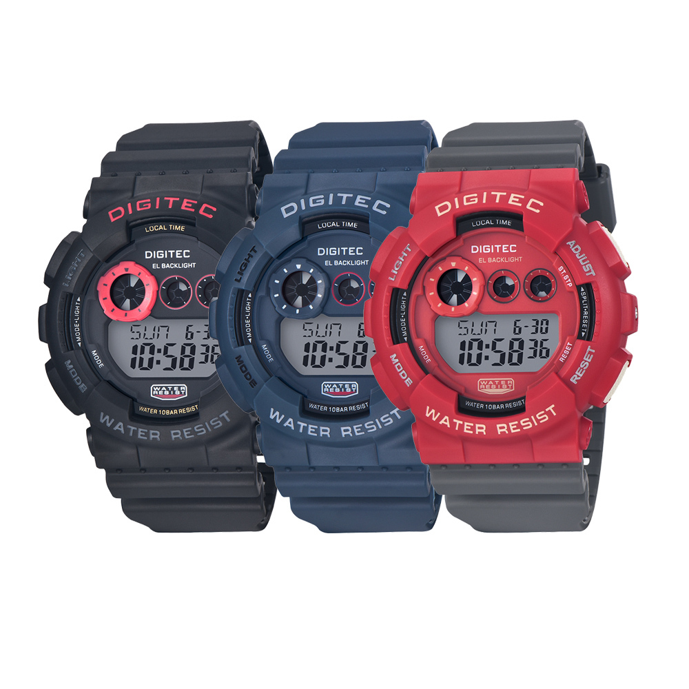 【DIGITEC 數碼科技】DG-5021T 男士商務 運動休閒 柔和暗色 圓滑輪狀便利功能 矽膠 電子錶 手錶