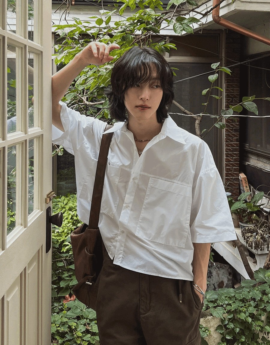 高密度寬鬆短款短袖襯衫