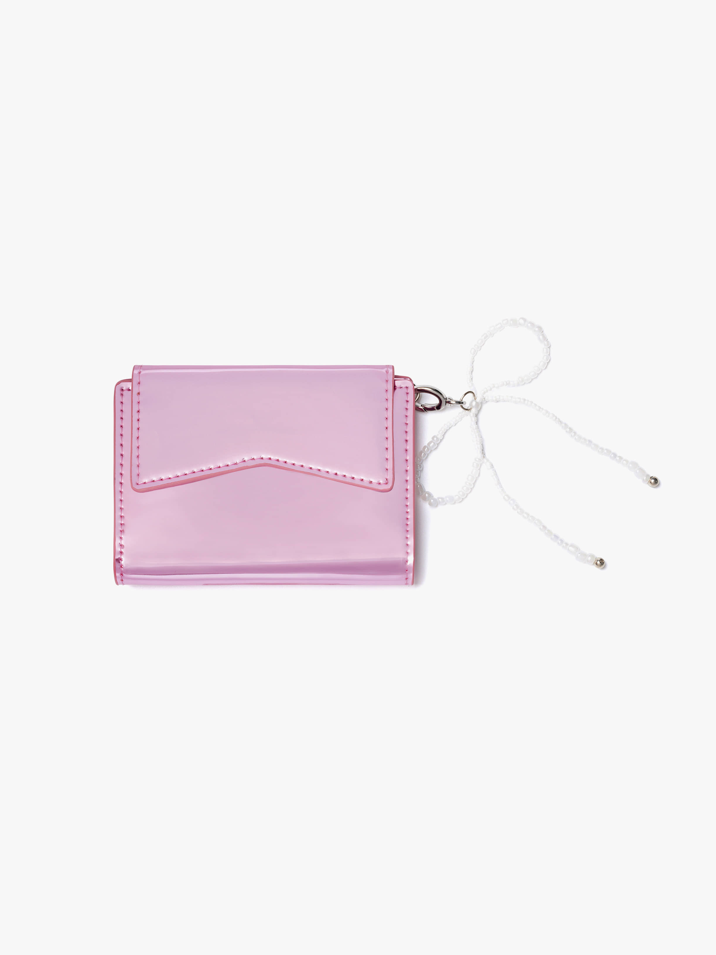 fennec - ribbon flap card case (mirror pink)