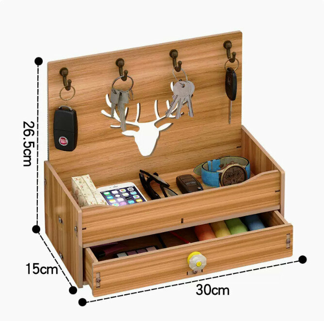 Popular desktop storage box (Nordic deer single drawer metal hook style, walnut color)