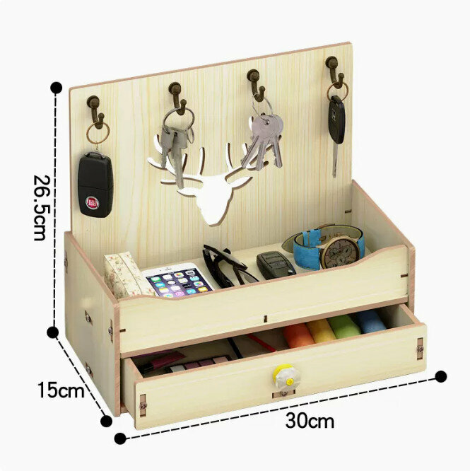 Popular desktop storage box (Nordic deer single drawer metal hook style, white maple color)