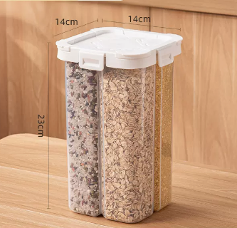 爆款五穀雜糧分格收納盒(白色四分格)(尺寸:2.3L-23*14*14CM)