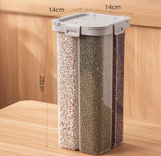 爆款五穀雜糧分格收納盒(灰色四分格)(尺寸:2.9L-28*14*14CM)