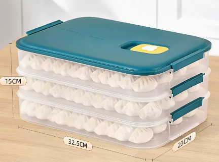 熱推水餃冷凍密封保鮮盒(墨藍三層)(尺寸:32.5*23*15CM)