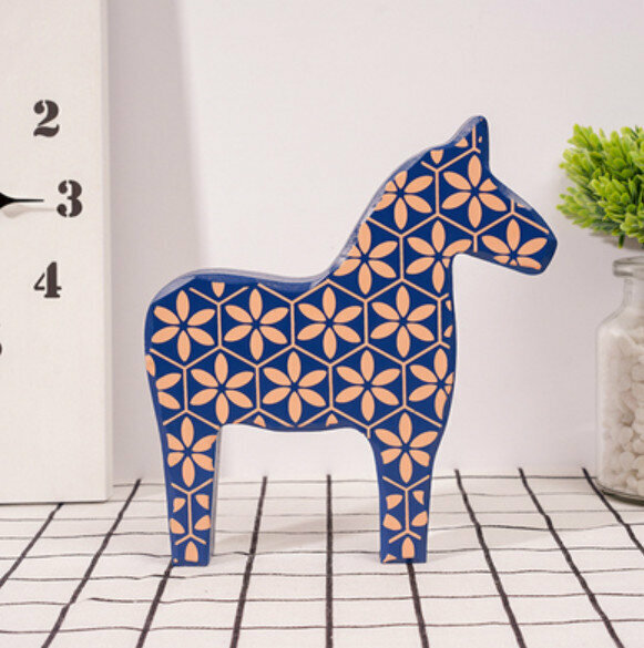New decorative furnishings [large blue wooden horse]