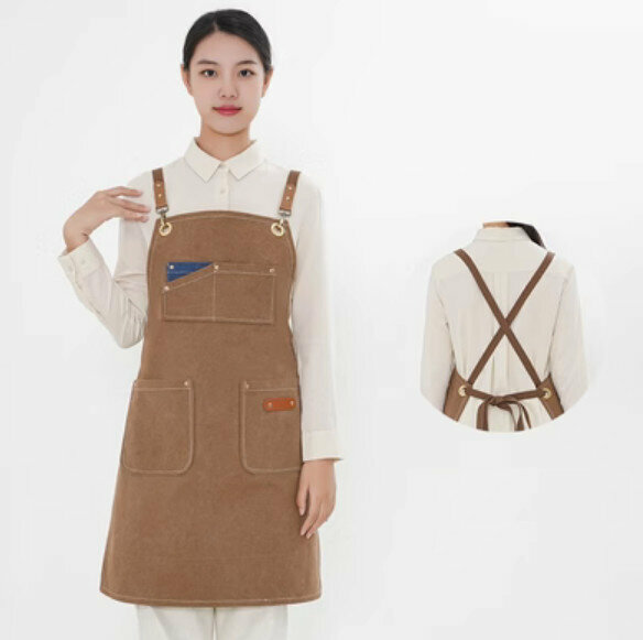Hot recommended restaurant bar work apron (D003 webbing waterproof canvas camel color)
