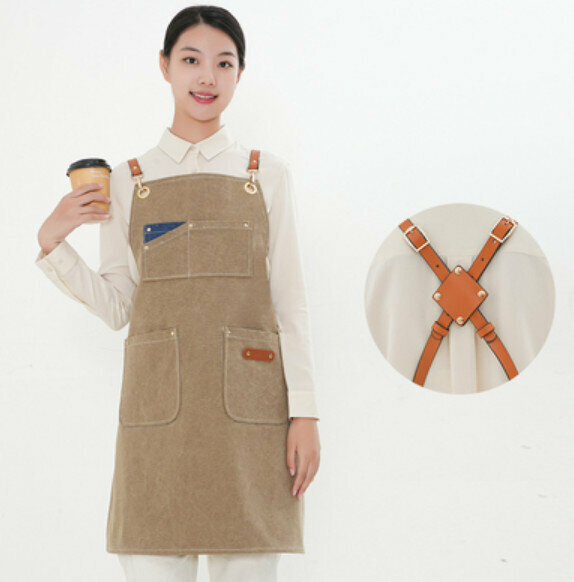 Hot recommendation restaurant bar work apron (D003 new brown belt waterproof canvas khaki)