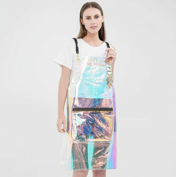 Hot recommended kitchen oil-proof and waterproof work apron (PU rainbow salad chain style)