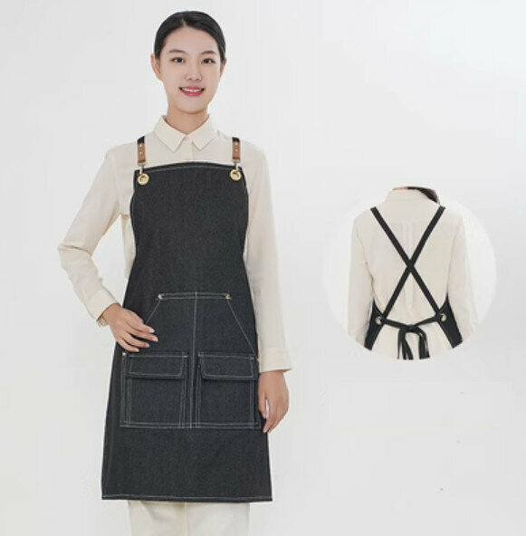 Hot recommended waterproof suspender work apron (D004 webbing denim black)