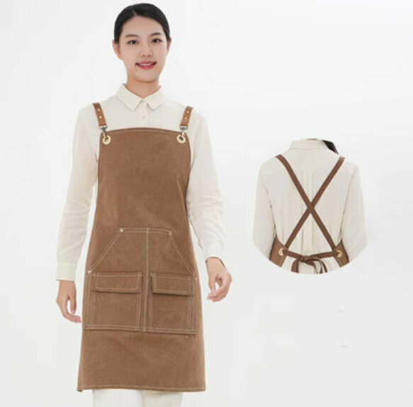 Hot recommended waterproof suspender work apron (D004 webbing waterproof canvas camel)
