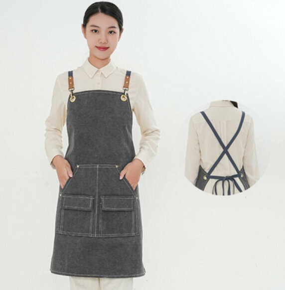 Hot recommended waterproof suspender work apron (D004 webbing waterproof canvas black gray)