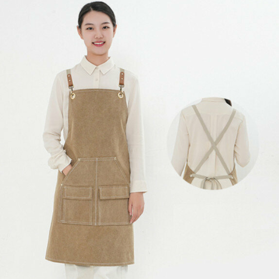Hot recommended waterproof suspender work apron (D004 webbing waterproof canvas khaki)