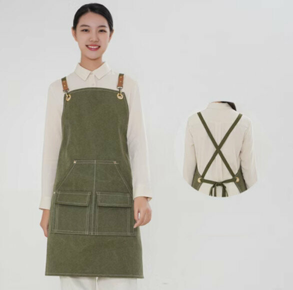 Hot recommended waterproof suspender work apron (D004 webbing waterproof canvas military green)