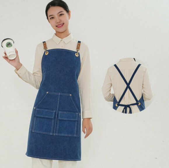 Hot recommended waterproof suspender work apron (D004 webbing waterproof canvas blue)