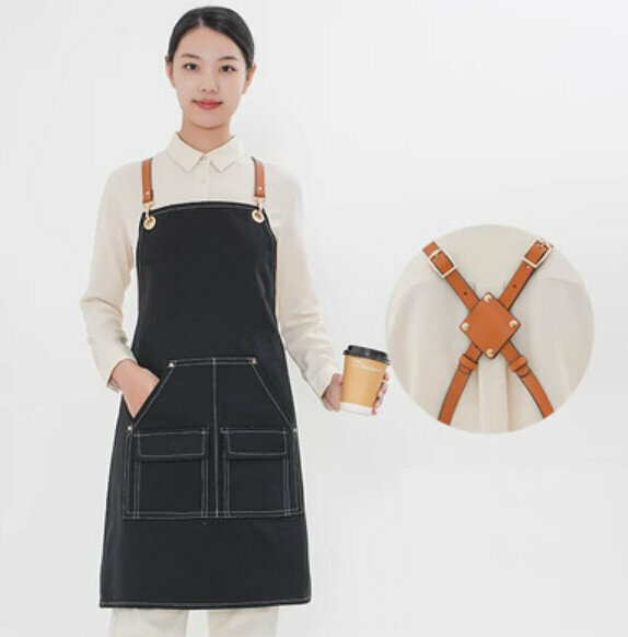 Hot recommended waterproof suspender work apron (D004 new brown belt waterproof canvas black)