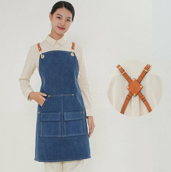 Hot recommended waterproof suspender work apron (D004 new brown belt waterproof canvas blue)