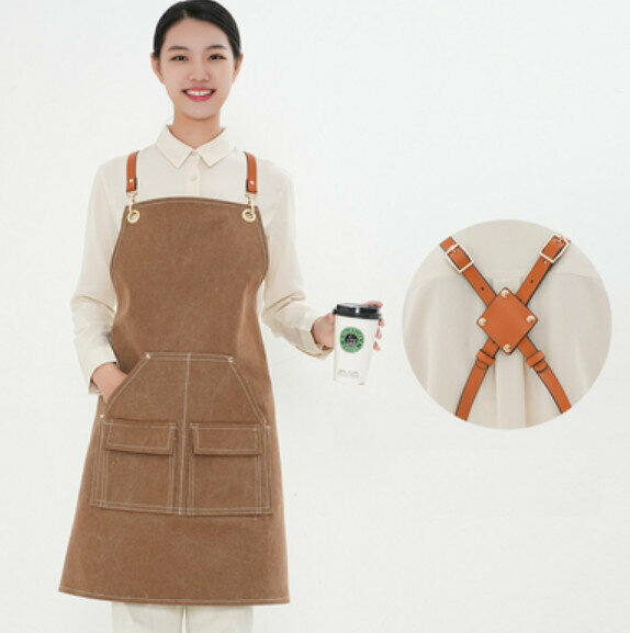 Hot recommended waterproof suspender work apron (D004 new brown belt waterproof canvas camel)