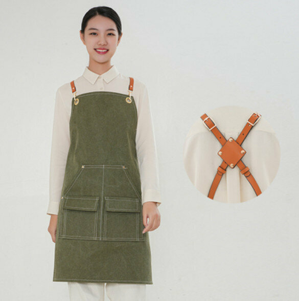 Hot recommended waterproof suspender work apron (D004 new brown belt waterproof canvas army green)