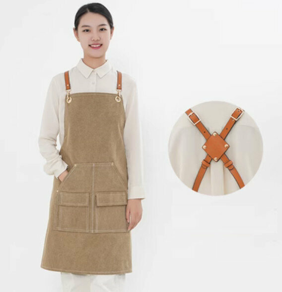 Hot recommended waterproof suspender work apron (D004 new brown belt waterproof canvas khaki)