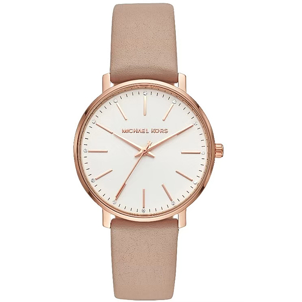 【MICHAEL KORS】晶鑽時標 質感皮革 簡約時尚 MK2748/38mm女款腕錶-