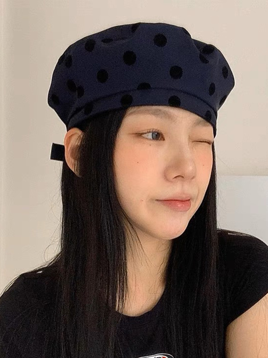 韓國復古波點貝雷帽