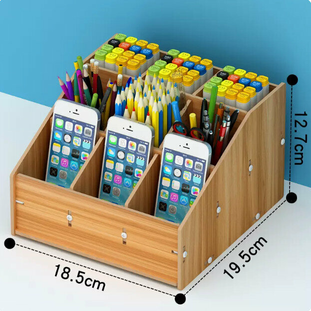 Hot style desktop office supplies storage box (large 9 compartments walnut color)