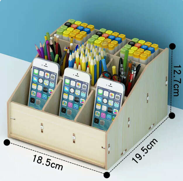 Hot style desktop office supplies storage box (large 9 compartments white maple color)