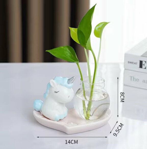 新款水培花瓶擺件【藍色獨角馬】