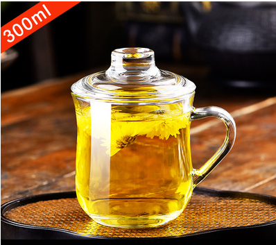 新款（1只）玻璃帶蓋杯家用茶杯(規格:(強化加厚)300ML隨心杯，直入開水加厚耐熱）