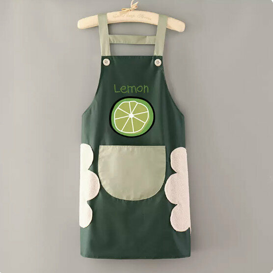 New fashionable waterproof and oil-proof apron [hand-wiping waterproof suspender lemon dark green with green] [Specification: 90*70CM]