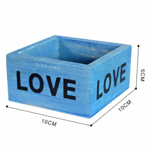 New wooden flowerpot [blue LOVE wooden box]