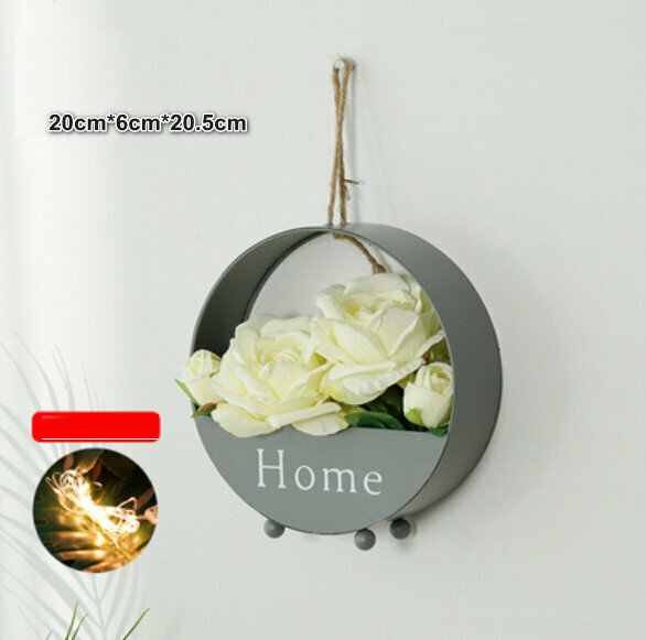 New wall hanging plant flowers [grey-2 bunches of white roses]