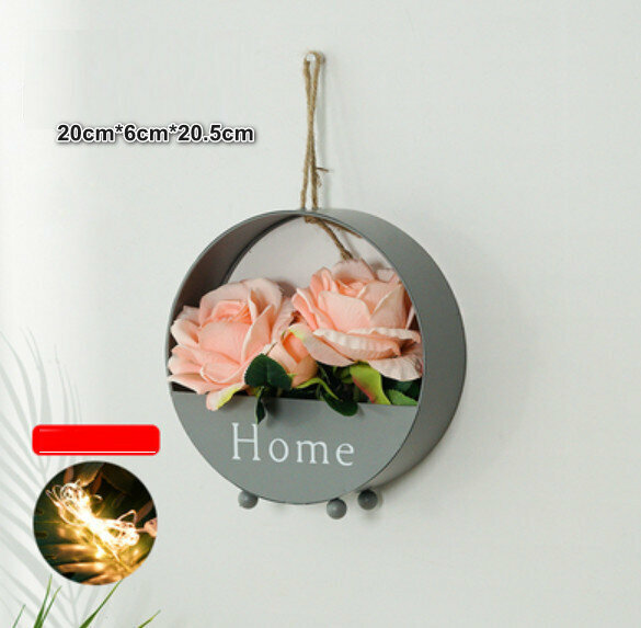 New wall hanging plant flowers [grey-2 bunches of pink roses]