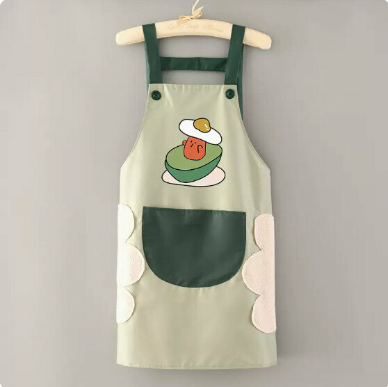 New fashionable waterproof and oil-proof apron [hand-wiping waterproof suspender avocado green and dark green] [Specification: 90*70CM]