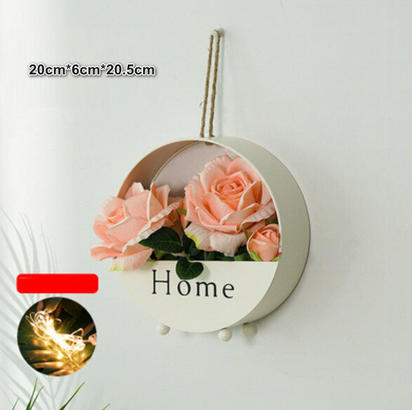 New wall hanging plant flowers [white-2 bunches of pink roses]
