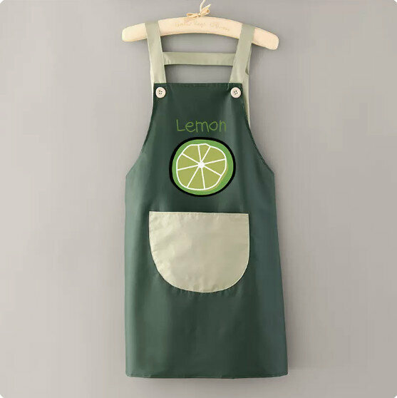 New fashionable waterproof and oil-proof apron [waterproof suspenders lemon dark green with green] [Specification: 90*70CM]