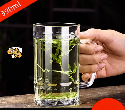 新款（6只）帶把手玻璃水杯茶杯啤酒杯(規格:390ML（鋼化）海特杯 防摔升級耐熱120°）