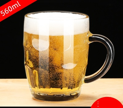 新款（4只）帶把手玻璃水杯茶杯啤酒杯(規格:560ML（加厚）菠蘿杯 開水直入）